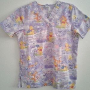 Winnie Pooh and Friends Scrub Top Disney Small